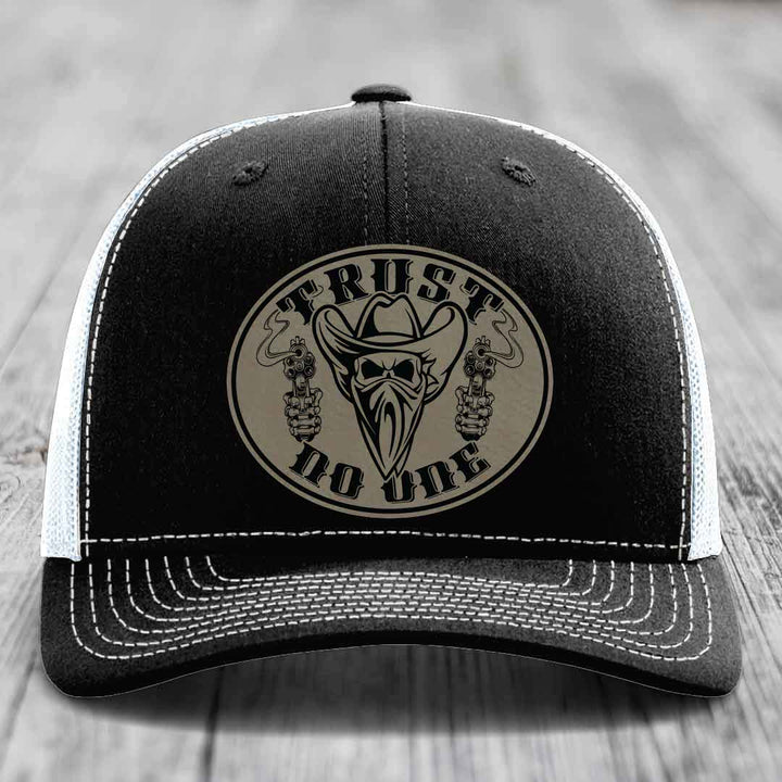 Trust No One - Leather Patch Hat - Light Brown to Black Patch - Richardson 112 Snapback Trucker Hat