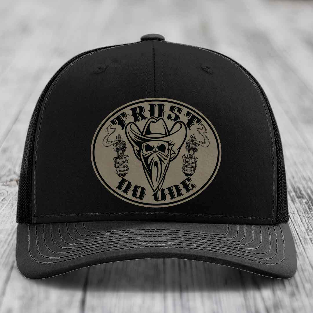 Trust No One - Leather Patch Hat - Light Brown to Black Patch - Richardson 112 Snapback Trucker Hat