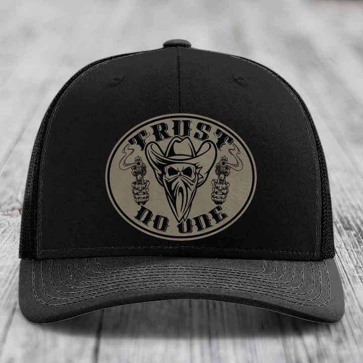 Trust No One - Leather Patch Hat - Light Brown to Black Patch - Richardson 112 Snapback Trucker Hat