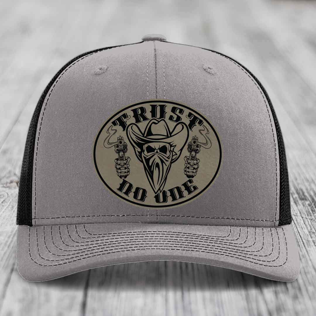 Trust No One - Leather Patch Hat - Light Brown to Black Patch - Richardson 112 Snapback Trucker Hat