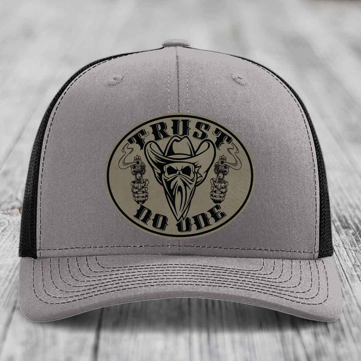 Trust No One - Leather Patch Hat - Light Brown to Black Patch - Richardson 112 Snapback Trucker Hat