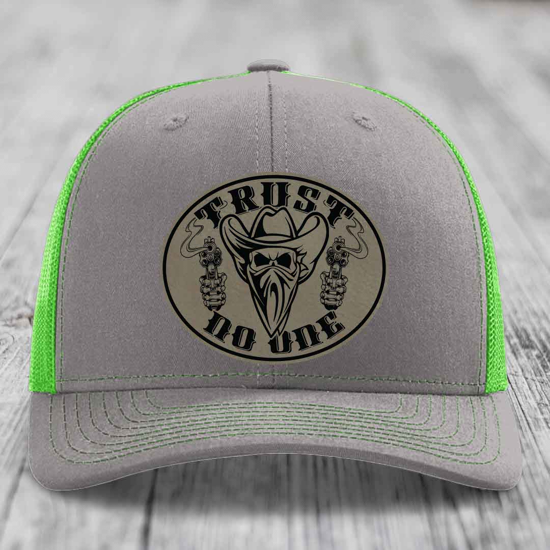 Trust No One - Leather Patch Hat - Light Brown to Black Patch - Richardson 112 Snapback Trucker Hat