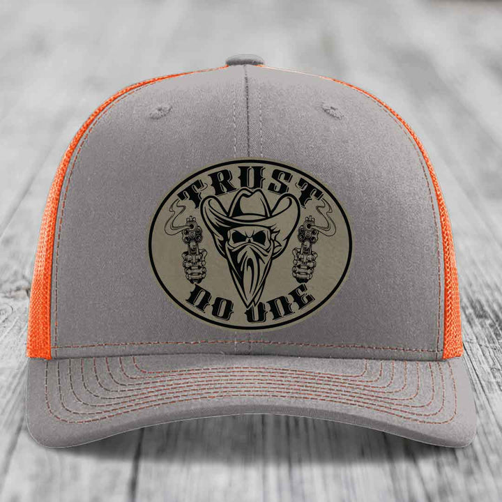 Trust No One - Leather Patch Hat - Light Brown to Black Patch - Richardson 112 Snapback Trucker Hat