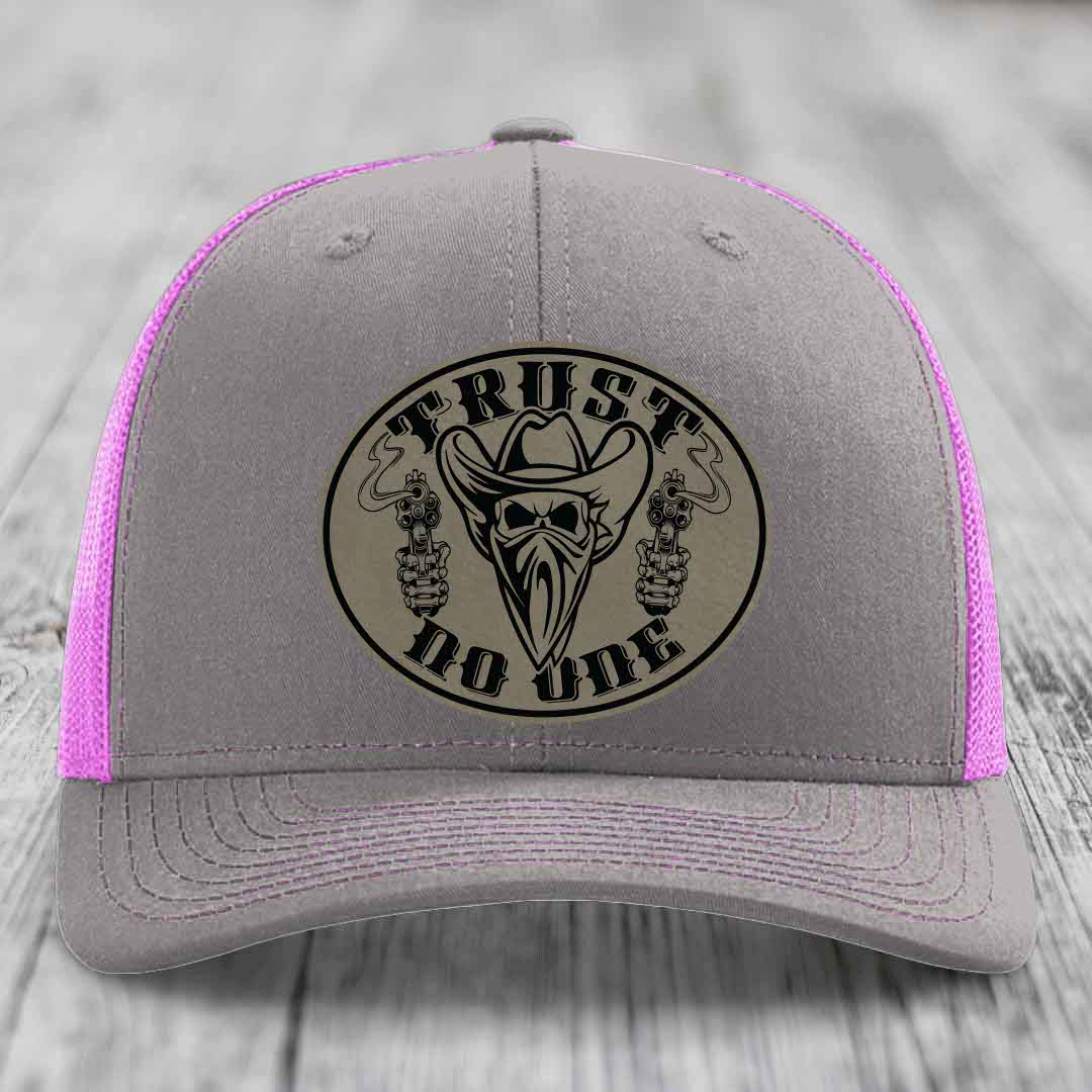 Trust No One - Leather Patch Hat - Light Brown to Black Patch - Richardson 112 Snapback Trucker Hat