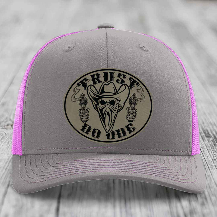 Trust No One - Leather Patch Hat - Light Brown to Black Patch - Richardson 112 Snapback Trucker Hat