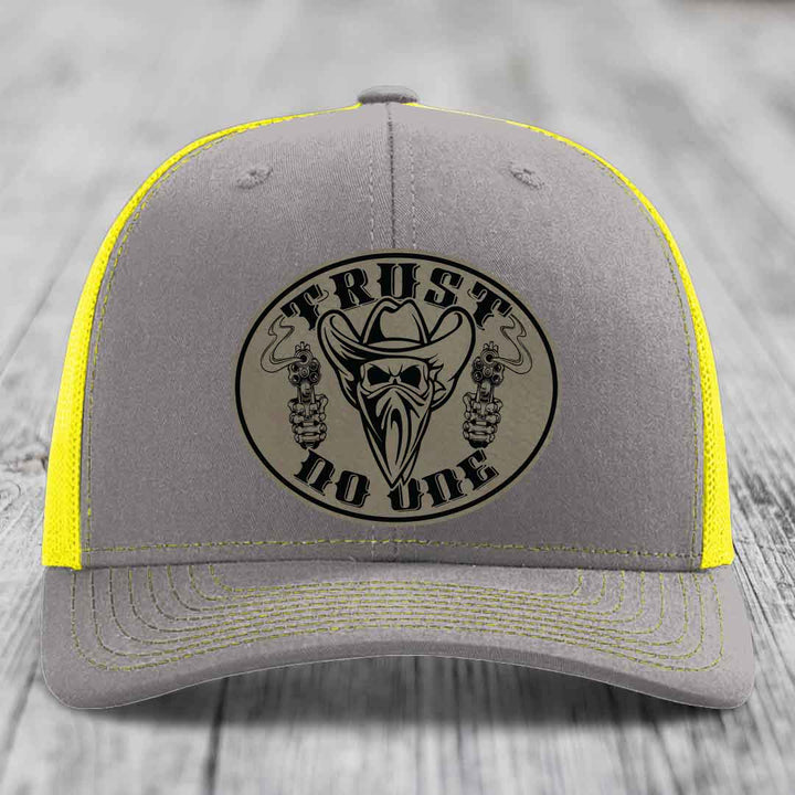 Trust No One - Leather Patch Hat - Light Brown to Black Patch - Richardson 112 Snapback Trucker Hat