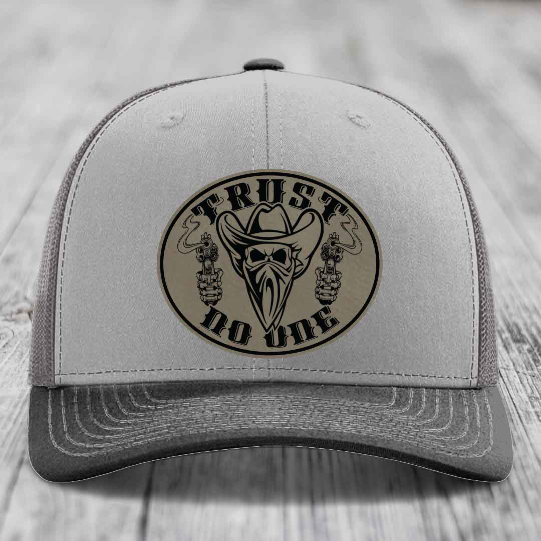 Trust No One - Leather Patch Hat - Light Brown to Black Patch - Richardson 112 Snapback Trucker Hat