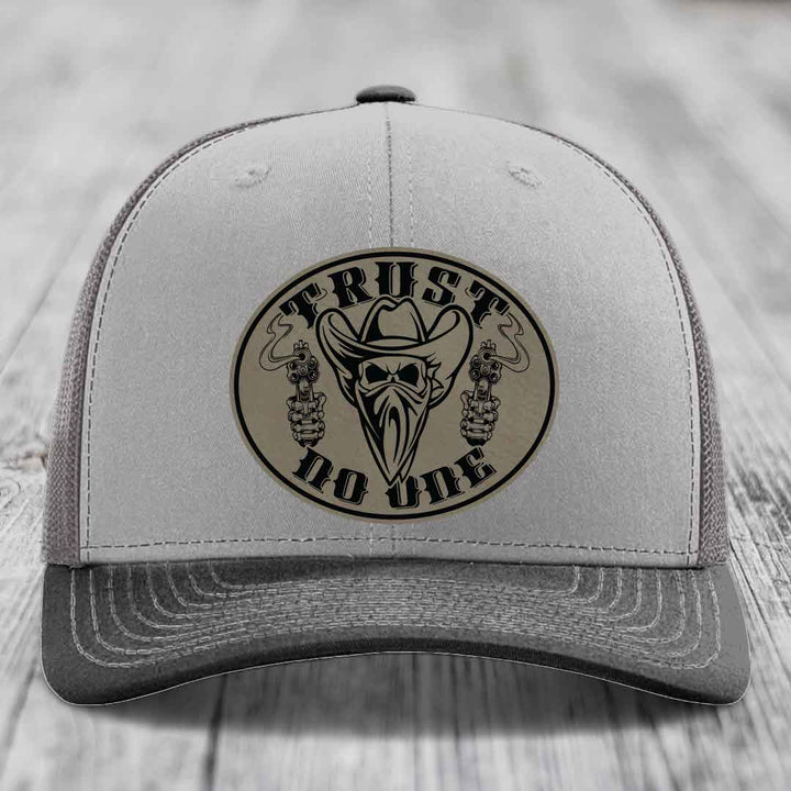 Trust No One - Leather Patch Hat - Light Brown to Black Patch - Richardson 112 Snapback Trucker Hat