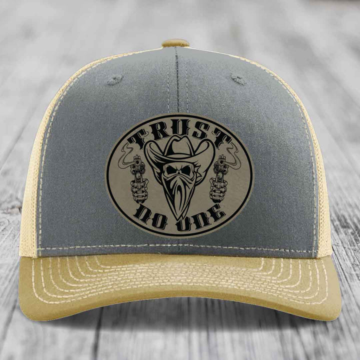Trust No One - Leather Patch Hat - Light Brown to Black Patch - Richardson 112 Snapback Trucker Hat