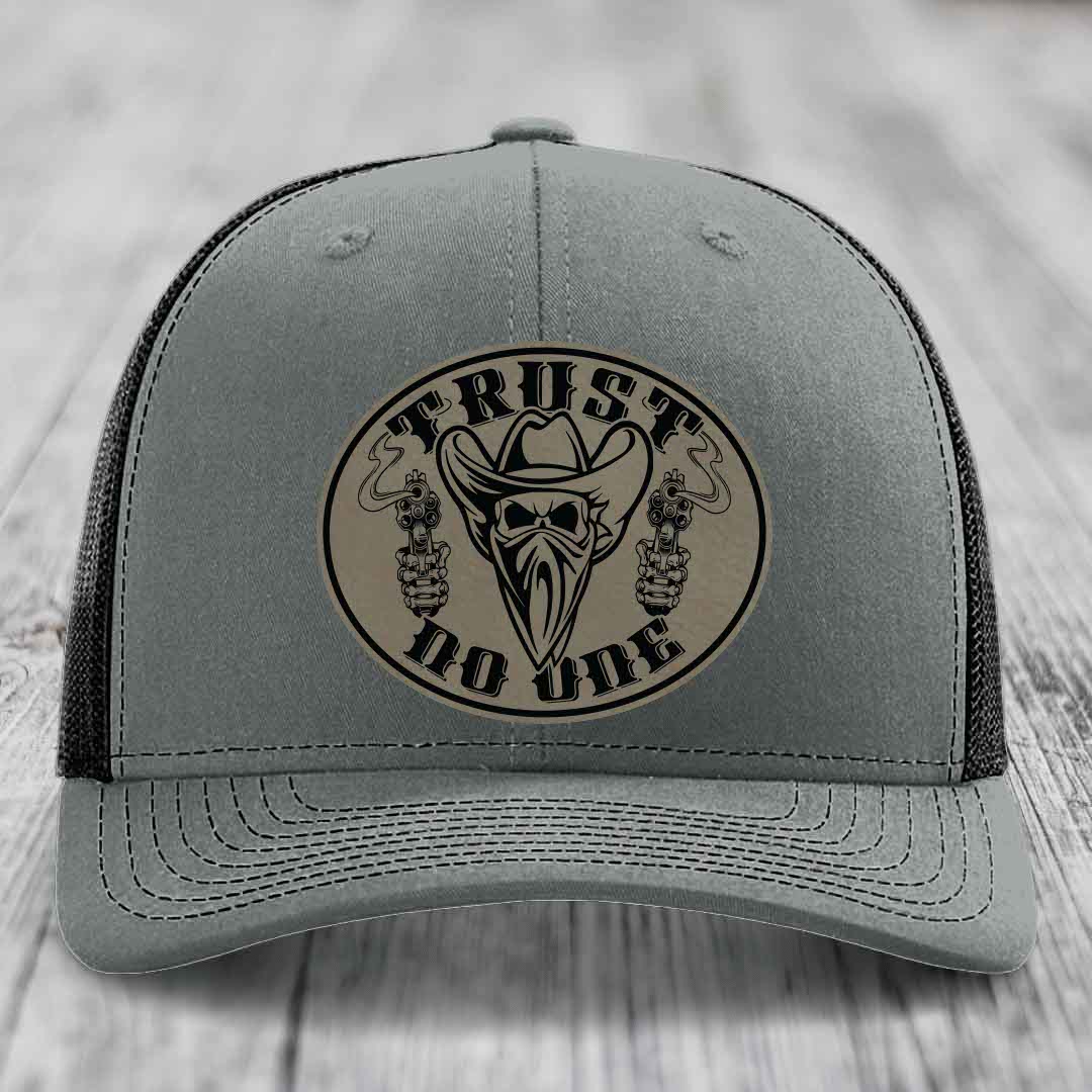 Trust No One - Leather Patch Hat - Light Brown to Black Patch - Richardson 112 Snapback Trucker Hat