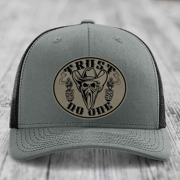 Trust No One - Leather Patch Hat - Light Brown to Black Patch - Richardson 112 Snapback Trucker Hat