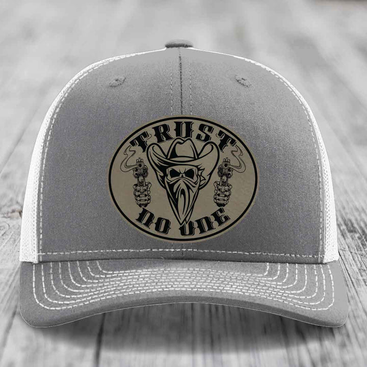 Trust No One - Leather Patch Hat - Light Brown to Black Patch - Richardson 112 Snapback Trucker Hat