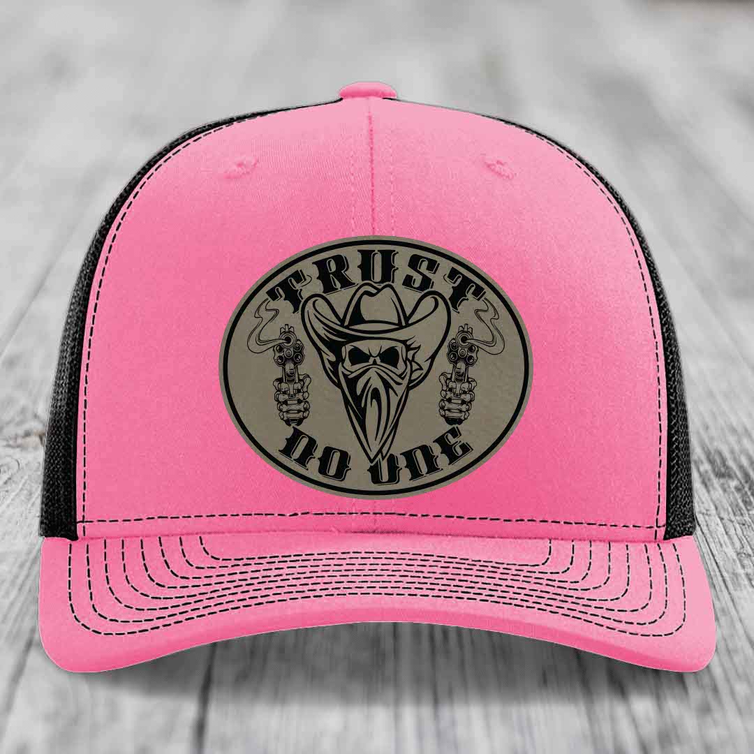 Trust No One - Leather Patch Hat - Light Brown to Black Patch - Richardson 112 Snapback Trucker Hat