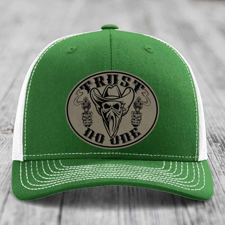 Trust No One - Leather Patch Hat - Light Brown to Black Patch - Richardson 112 Snapback Trucker Hat