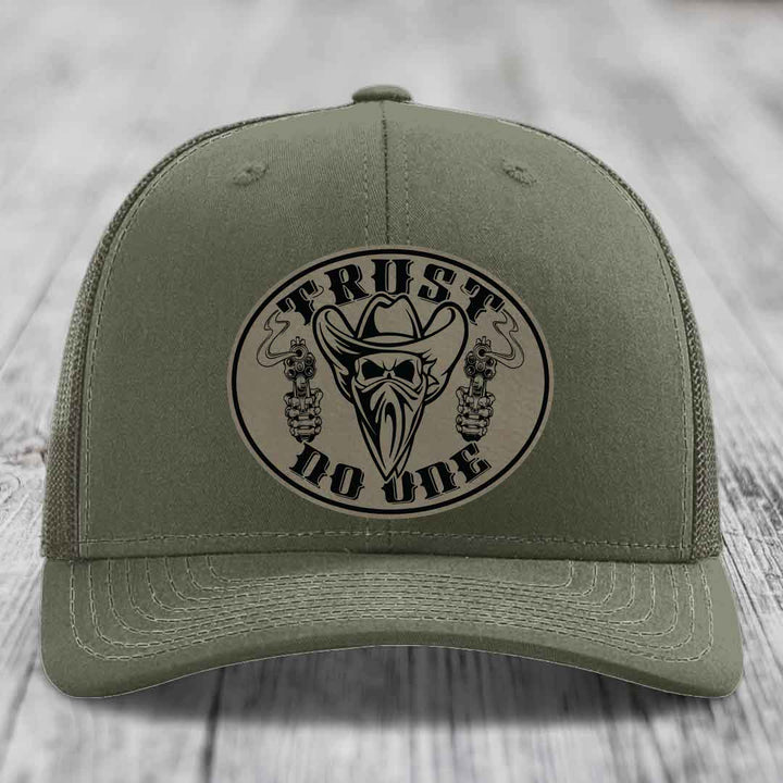 Trust No One - Leather Patch Hat - Light Brown to Black Patch - Richardson 112 Snapback Trucker Hat