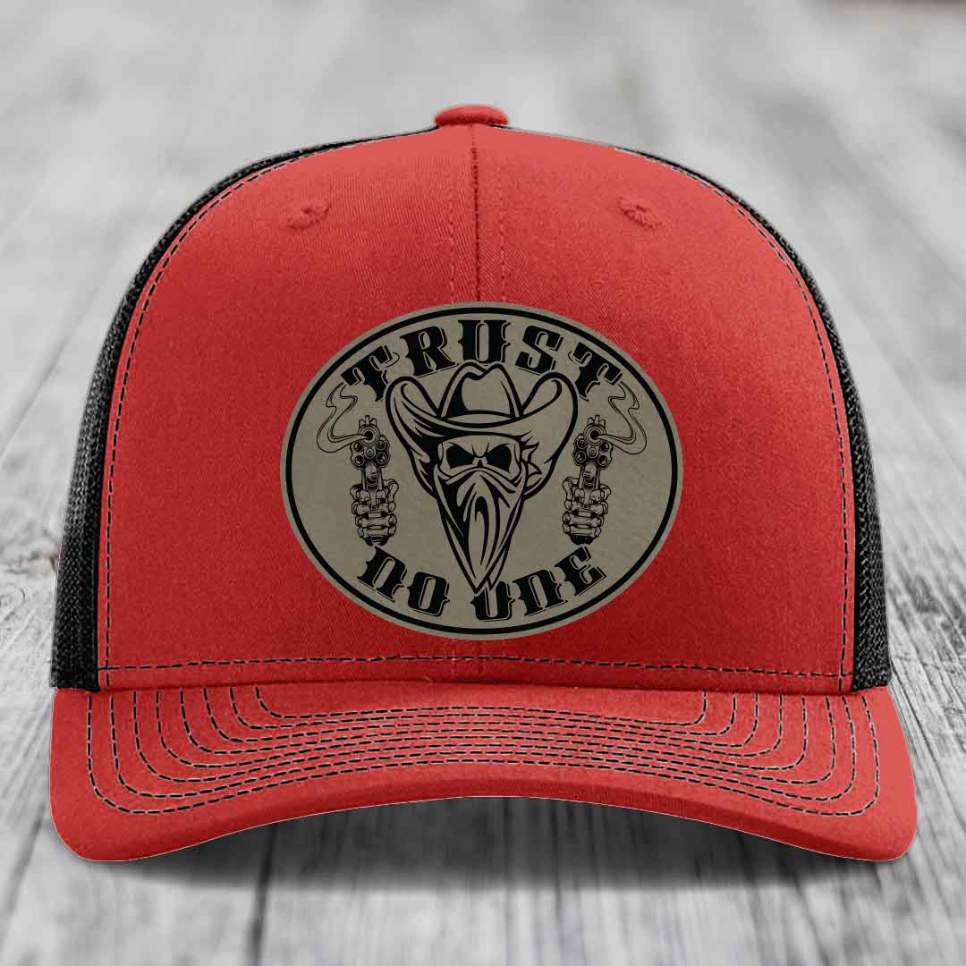 Trust No One - Leather Patch Hat - Light Brown to Black Patch - Richardson 112 Snapback Trucker Hat