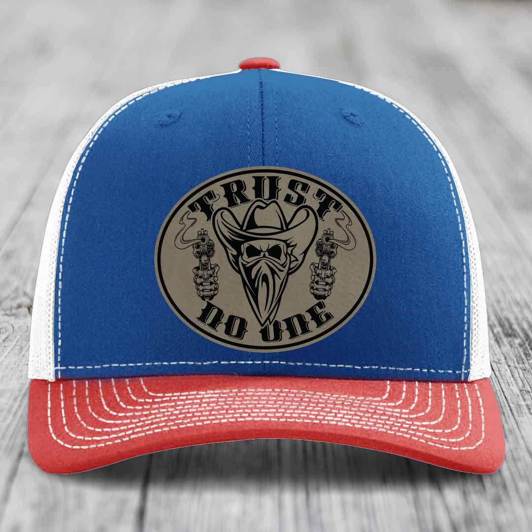 Trust No One - Leather Patch Hat - Light Brown to Black Patch - Richardson 112 Snapback Trucker Hat
