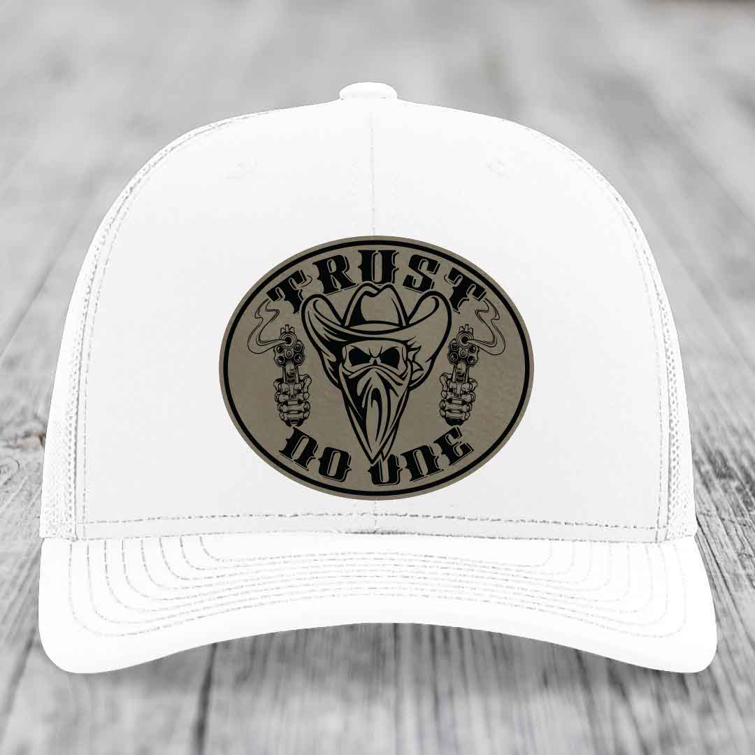 Trust No One - Leather Patch Hat - Light Brown to Black Patch - Richardson 112 Snapback Trucker Hat