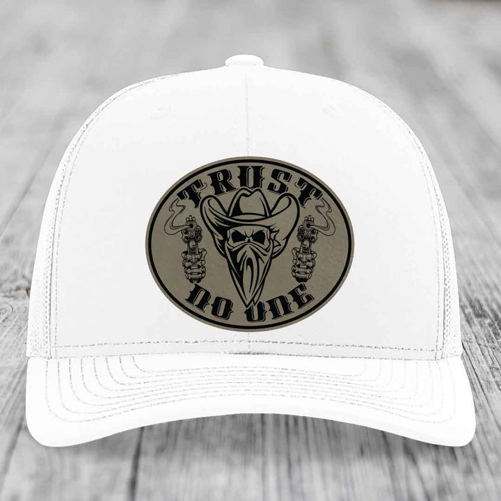 Trust No One - Leather Patch Hat - Light Brown to Black Patch - Richardson 112 Snapback Trucker Hat