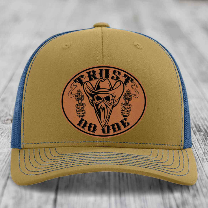 Trust No One - Leather Patch Hat - Rawhide to Black Patch - Richardson 112 Snapback Trucker Hat