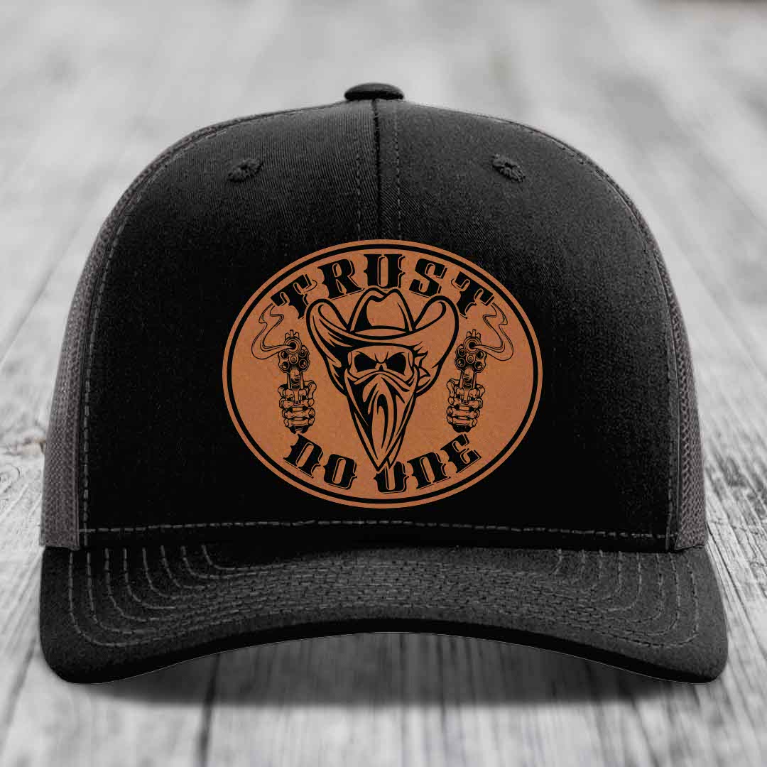 Trust No One - Leather Patch Hat - Rawhide to Black Patch - Richardson 112 Snapback Trucker Hat