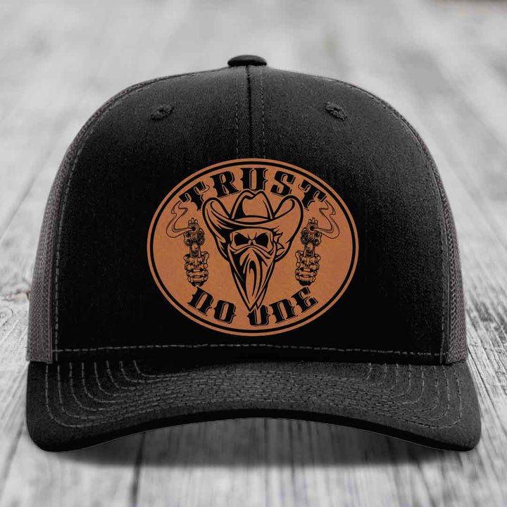 Trust No One - Leather Patch Hat - Rawhide to Black Patch - Richardson 112 Snapback Trucker Hat