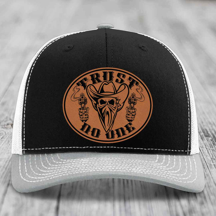 Trust No One - Leather Patch Hat - Rawhide to Black Patch - Richardson 112 Snapback Trucker Hat