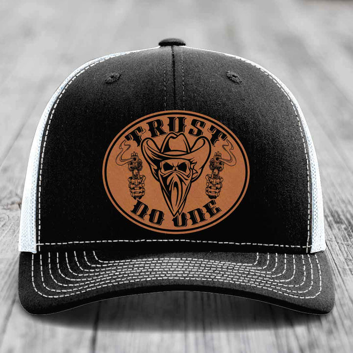 Trust No One - Leather Patch Hat - Rawhide to Black Patch - Richardson 112 Snapback Trucker Hat