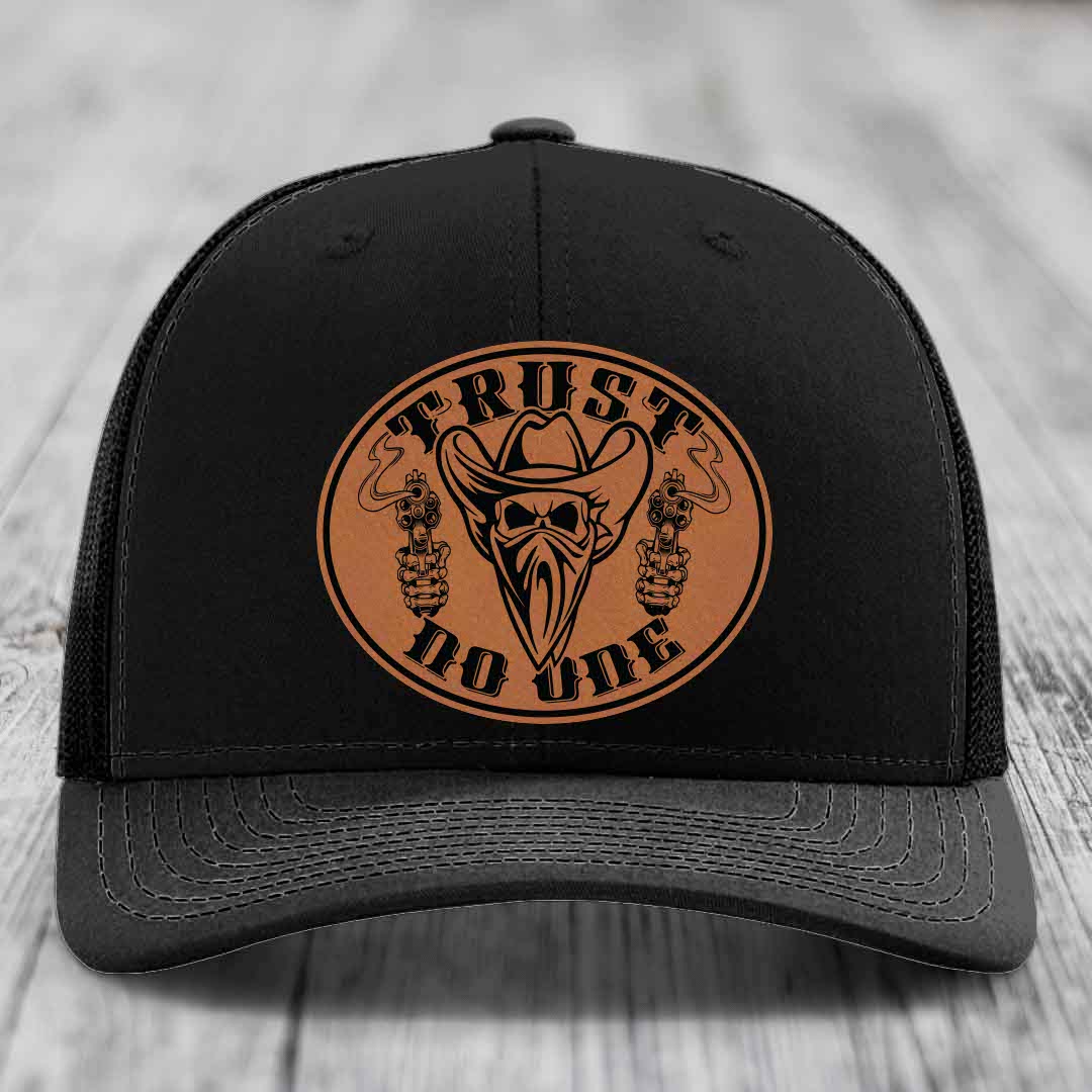 Trust No One - Leather Patch Hat - Rawhide to Black Patch - Richardson 112 Snapback Trucker Hat