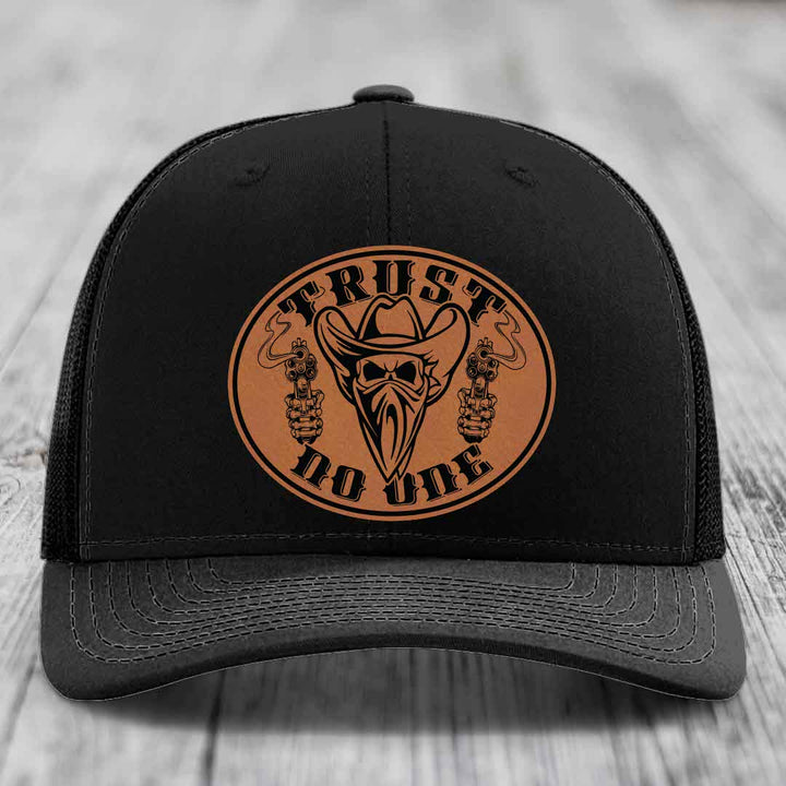 Trust No One - Leather Patch Hat - Rawhide to Black Patch - Richardson 112 Snapback Trucker Hat