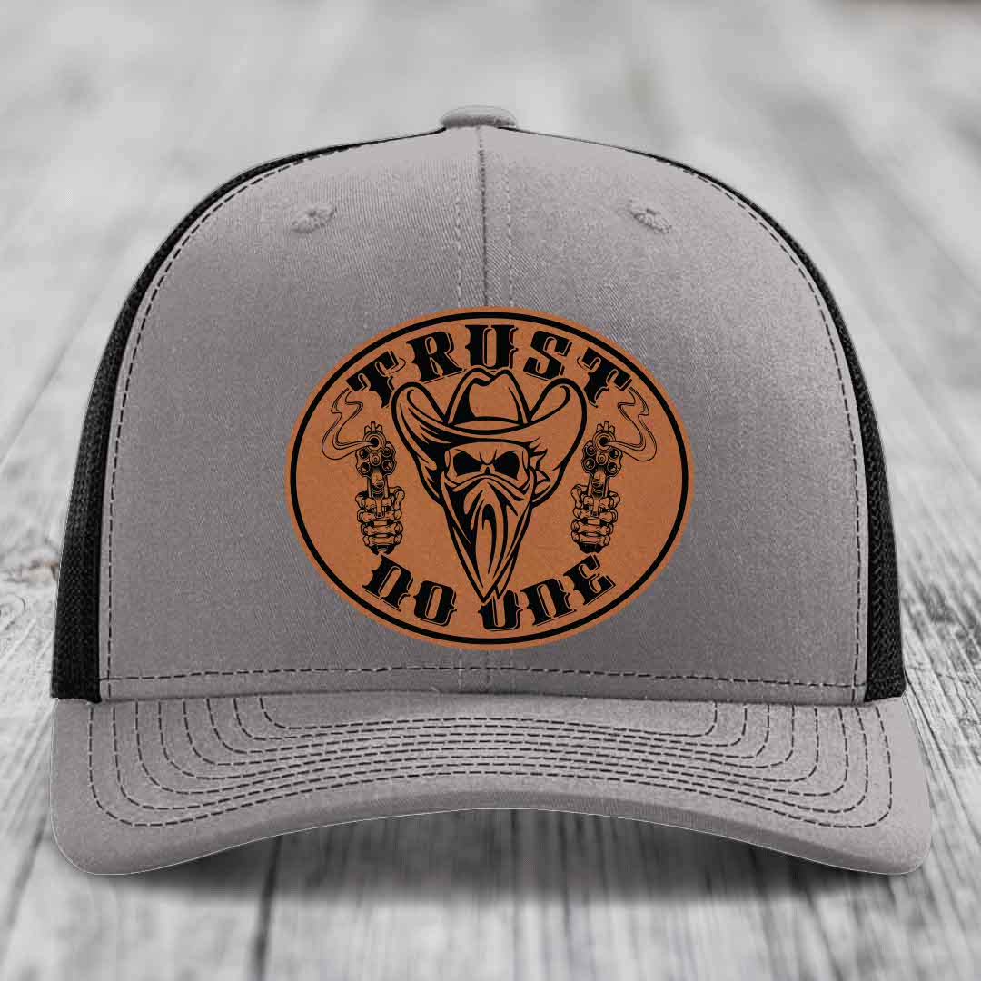 Trust No One - Leather Patch Hat - Rawhide to Black Patch - Richardson 112 Snapback Trucker Hat