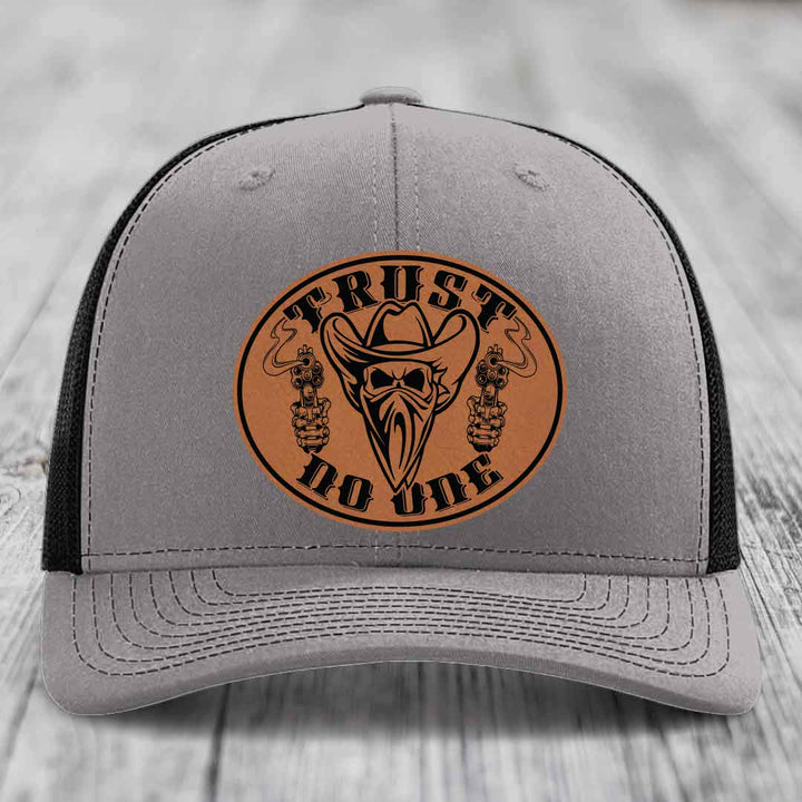 Trust No One - Leather Patch Hat - Rawhide to Black Patch - Richardson 112 Snapback Trucker Hat