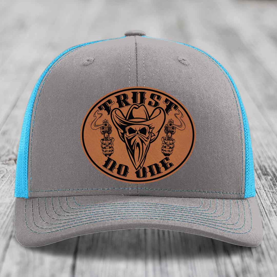Trust No One - Leather Patch Hat - Rawhide to Black Patch - Richardson 112 Snapback Trucker Hat