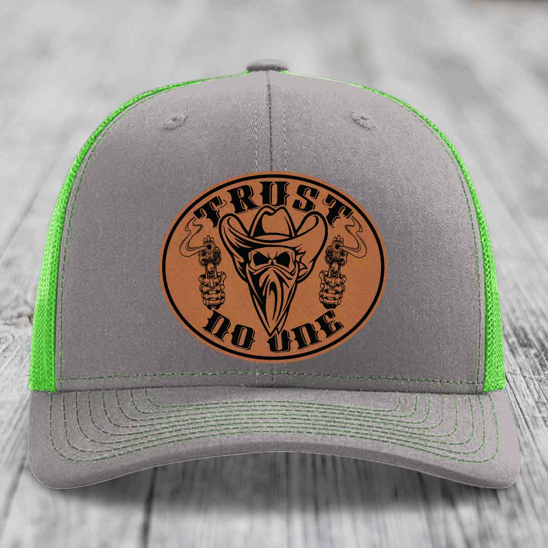 Trust No One - Leather Patch Hat - Rawhide to Black Patch - Richardson 112 Snapback Trucker Hat