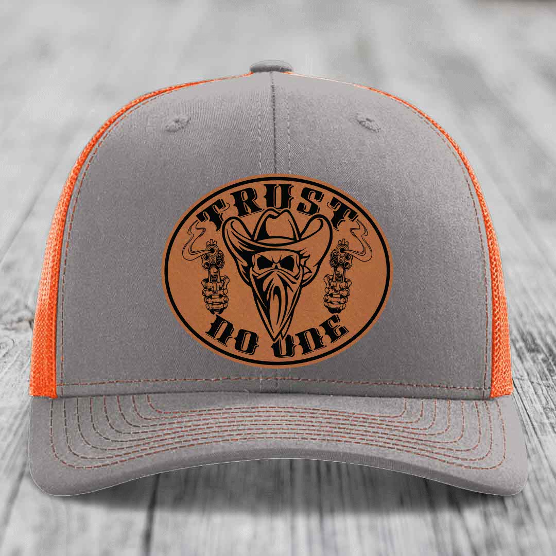 Trust No One - Leather Patch Hat - Rawhide to Black Patch - Richardson 112 Snapback Trucker Hat