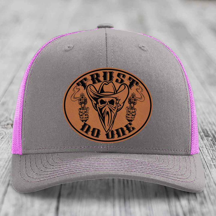 Trust No One - Leather Patch Hat - Rawhide to Black Patch - Richardson 112 Snapback Trucker Hat