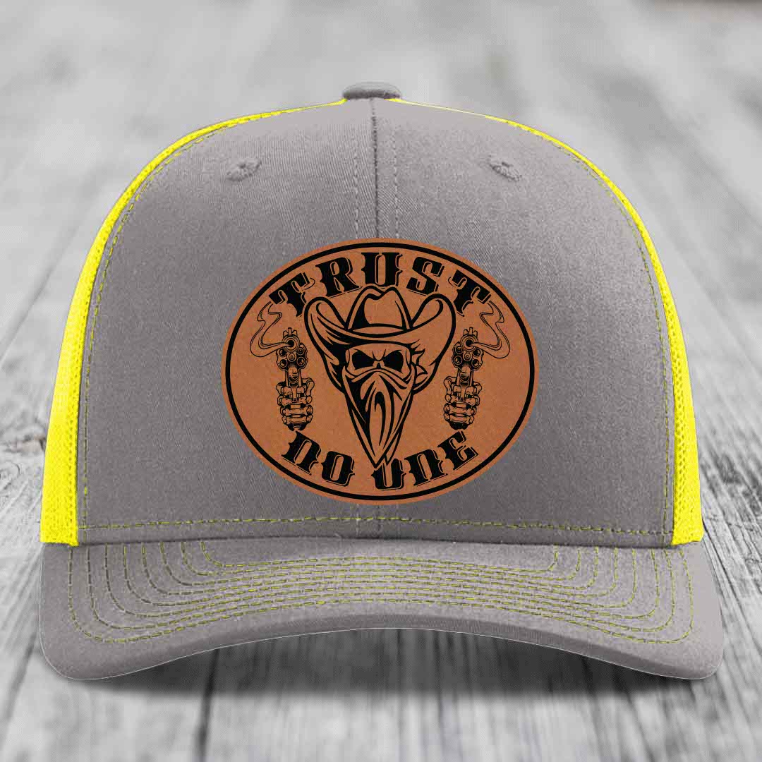 Trust No One - Leather Patch Hat - Rawhide to Black Patch - Richardson 112 Snapback Trucker Hat