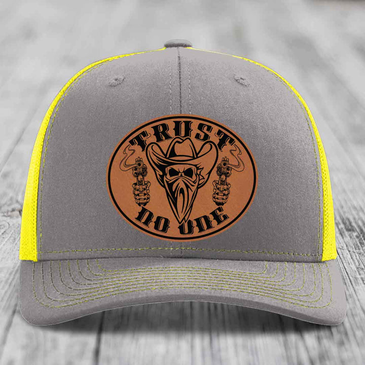 Trust No One - Leather Patch Hat - Rawhide to Black Patch - Richardson 112 Snapback Trucker Hat