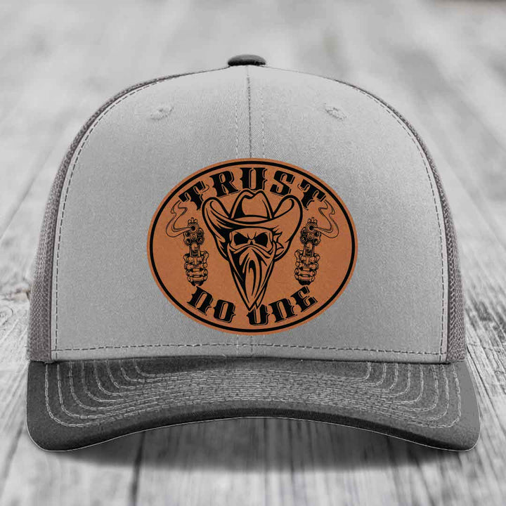 Trust No One - Leather Patch Hat - Rawhide to Black Patch - Richardson 112 Snapback Trucker Hat