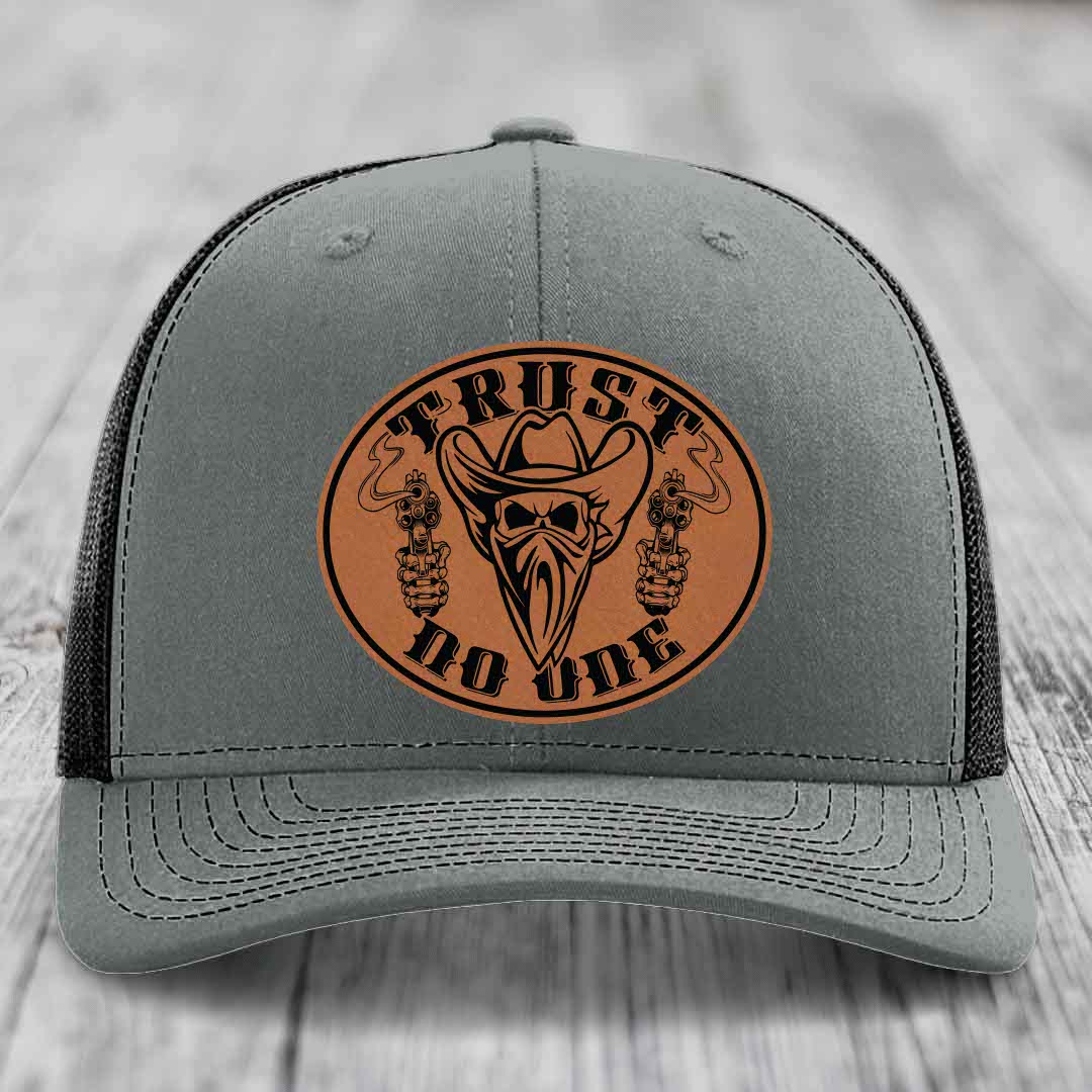 Trust No One - Leather Patch Hat - Rawhide to Black Patch - Richardson 112 Snapback Trucker Hat