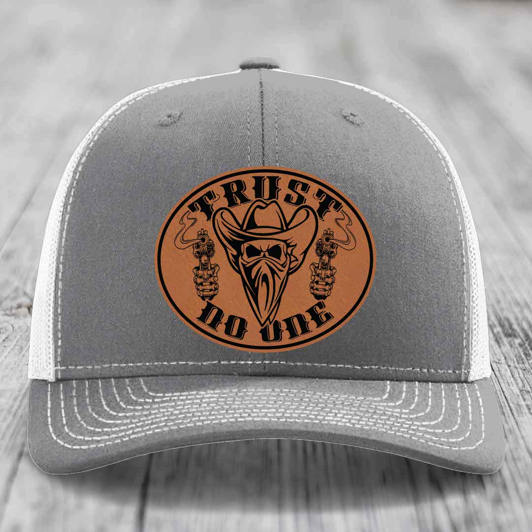 Trust No One - Leather Patch Hat - Rawhide to Black Patch - Richardson 112 Snapback Trucker Hat