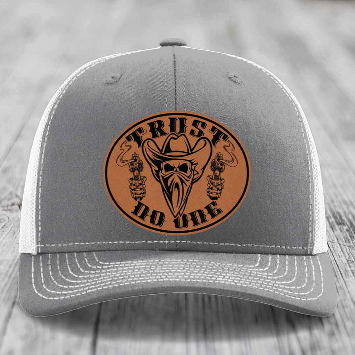 Trust No One - Leather Patch Hat - Rawhide to Black Patch - Richardson 112 Snapback Trucker Hat