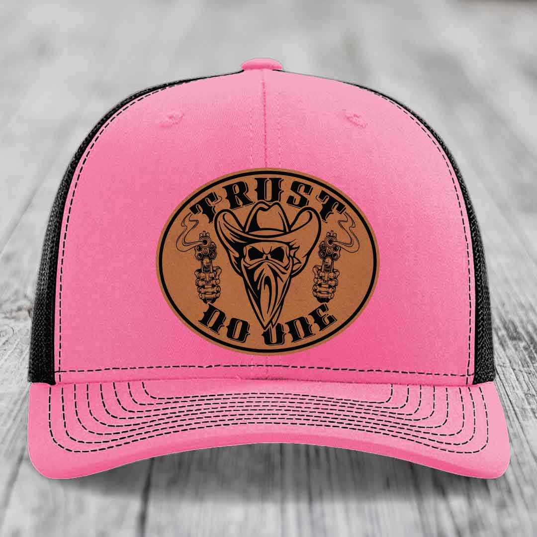 Trust No One - Leather Patch Hat - Rawhide to Black Patch - Richardson 112 Snapback Trucker Hat
