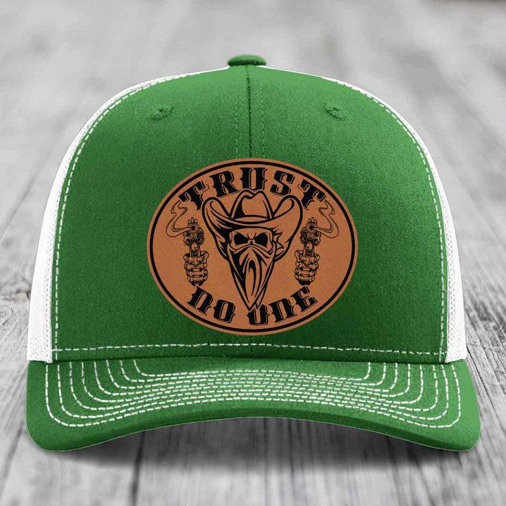 Trust No One - Leather Patch Hat - Rawhide to Black Patch - Richardson 112 Snapback Trucker Hat