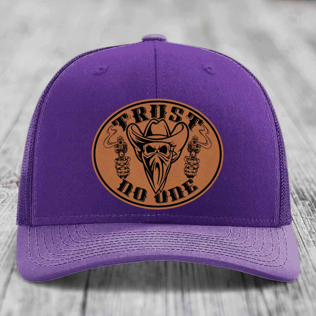 Trust No One - Leather Patch Hat - Rawhide to Black Patch - Richardson 112 Snapback Trucker Hat