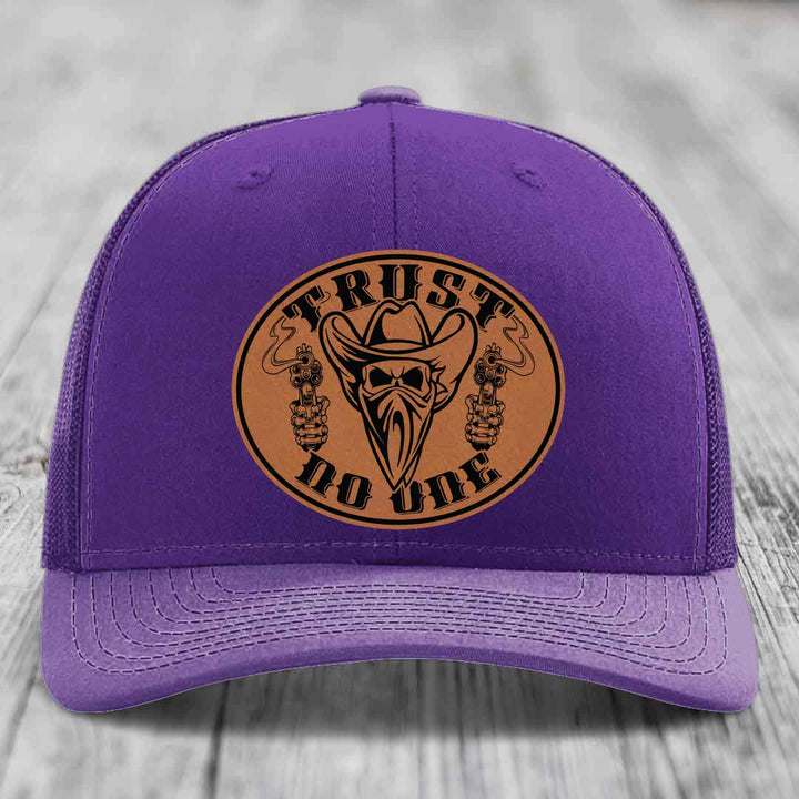 Trust No One - Leather Patch Hat - Rawhide to Black Patch - Richardson 112 Snapback Trucker Hat