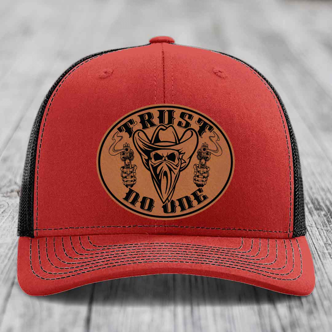 Trust No One - Leather Patch Hat - Rawhide to Black Patch - Richardson 112 Snapback Trucker Hat