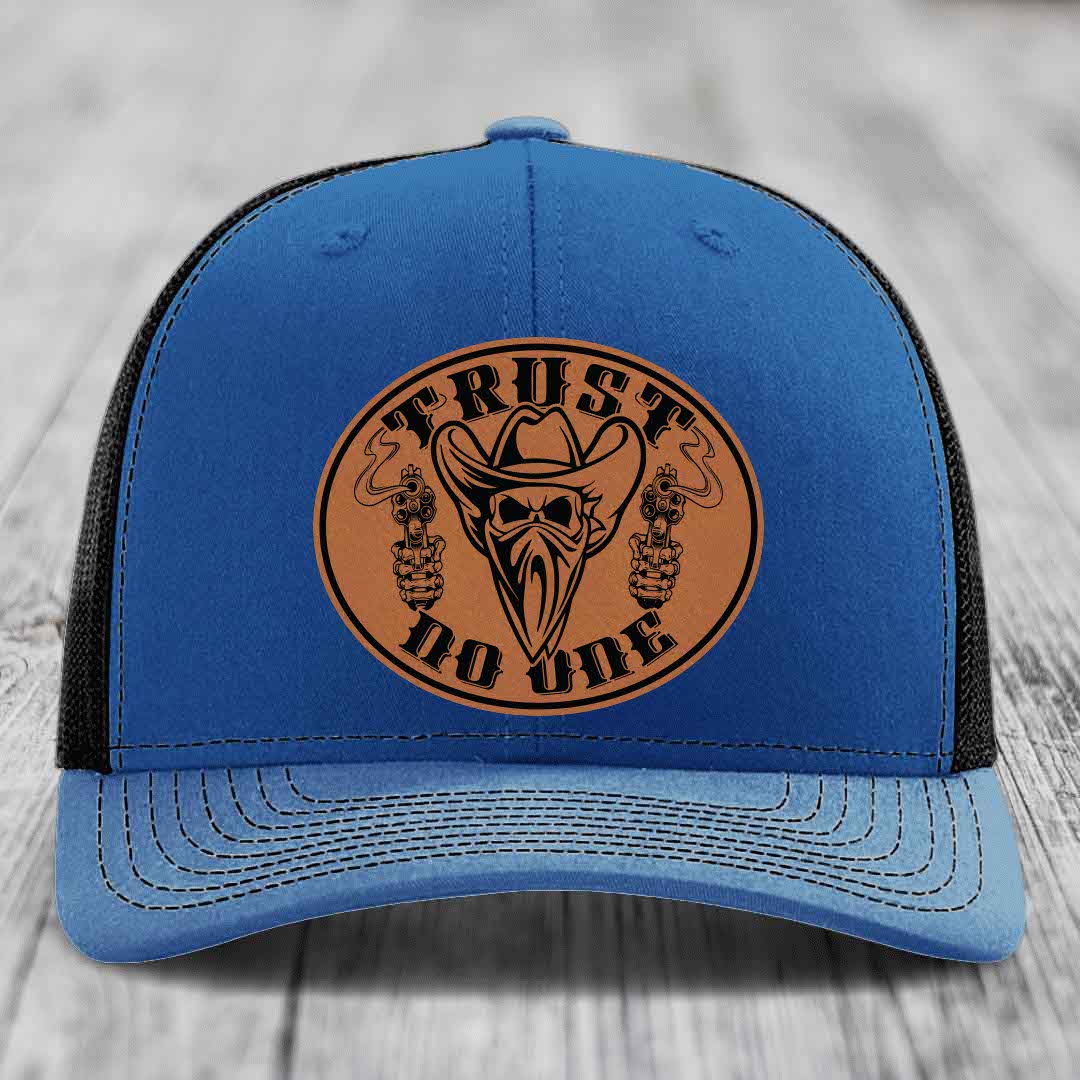Trust No One - Leather Patch Hat - Rawhide to Black Patch - Richardson 112 Snapback Trucker Hat