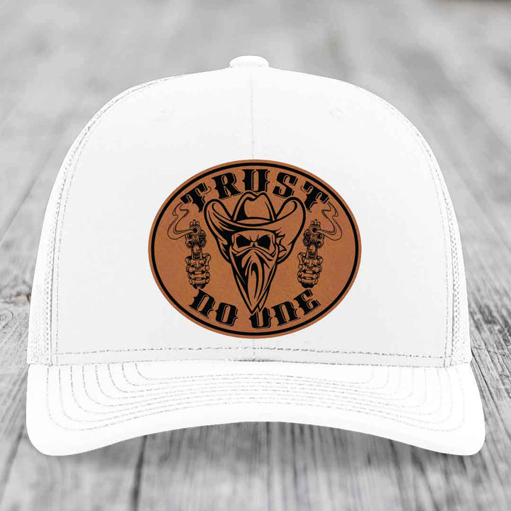 Trust No One - Leather Patch Hat - Rawhide to Black Patch - Richardson 112 Snapback Trucker Hat