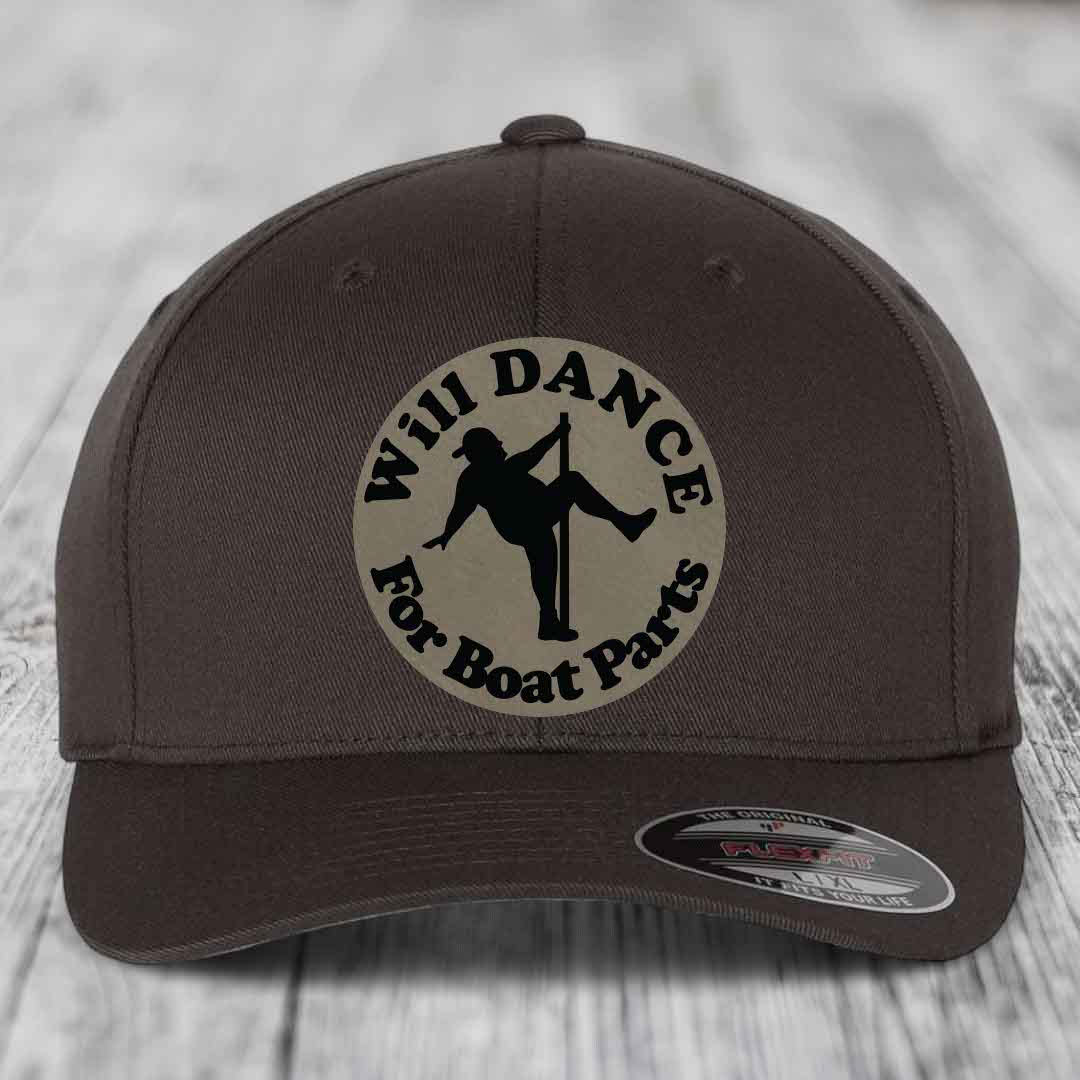 Dark brown baseball cap with circular patch reading &